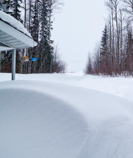 view of the snowdrift outside the north door