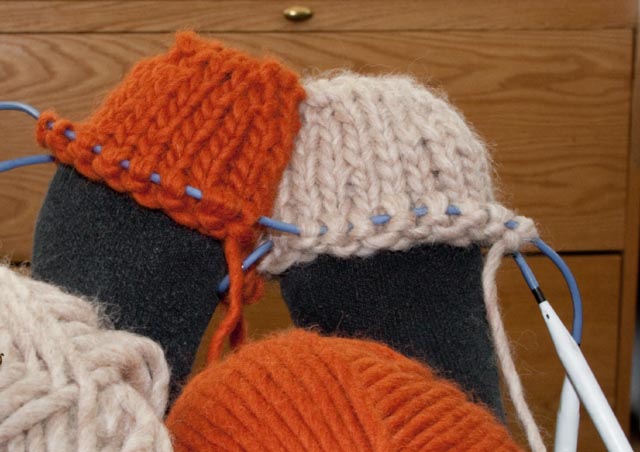 on my feet: knit toes of socks still on needles