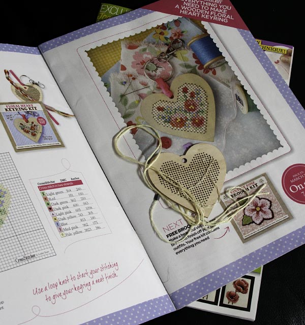 cross-stitch magazing and wooden heart stitch kit