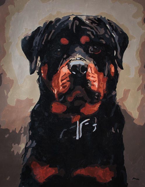 head and shoulder paint-by-number of a Rottweiler