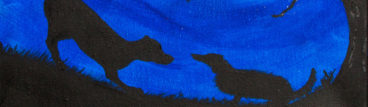 blue/blackish painting of rottweiler and mini dachshund-cropped